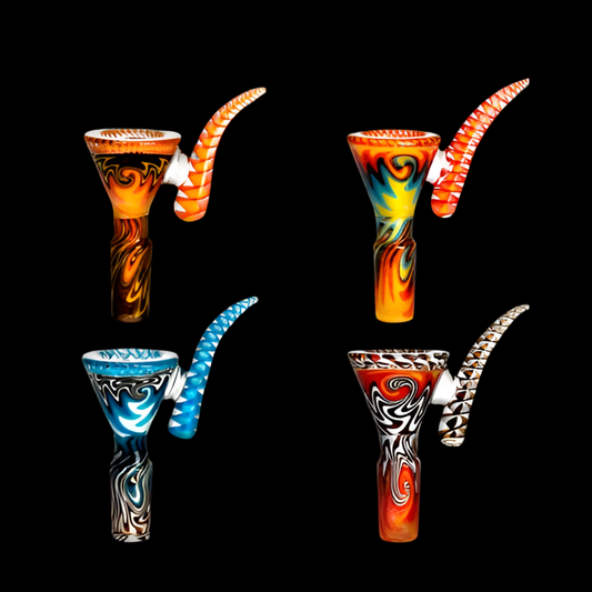 14mm 4 Holed Northstar Glass rod Wig Wag Upward Spiral Tail Bowl