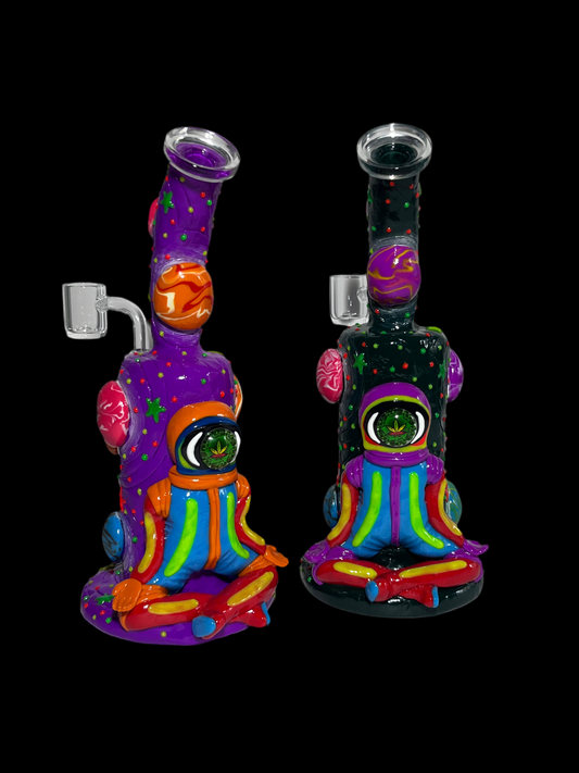 Glow in the Dark Spaceman Glass Hand Painted Rig 14mm