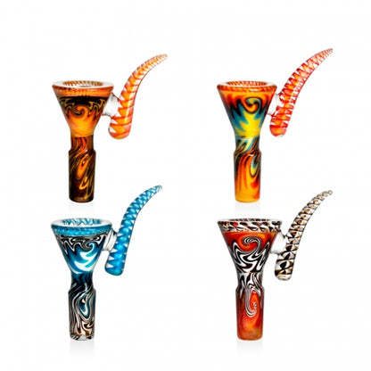 14mm 4 Holed Northstar Glass rod Wig Wag Upward Spiral Tail Bowl