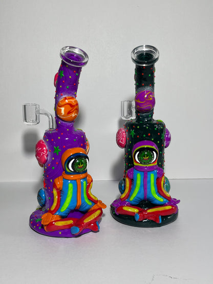 Glow in the Dark Spaceman Glass Hand Painted Rig 14mm