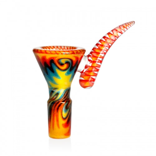 14mm 4 Holed Northstar Glass rod Wig Wag Upward Spiral Tail Bowl